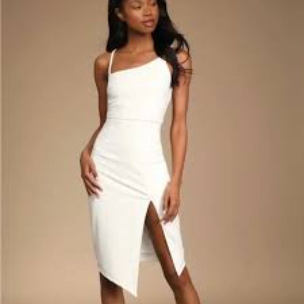 New NWT LuLu's Shape The Night White Asymmetrical Bodycon Dress XL